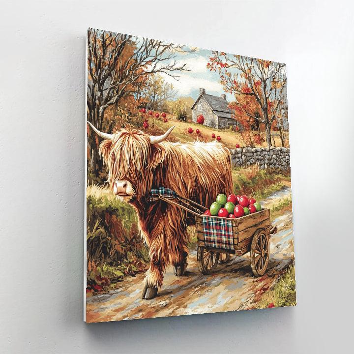 Highland Cow Orchard Helper With Apple Cart paint by color