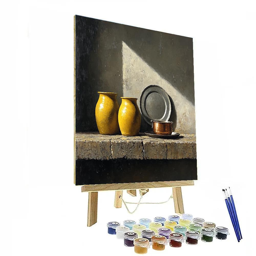 Diego Velázquez Inspired Silvery Bodegon Of Earthenware And Copper Paint by numbers art