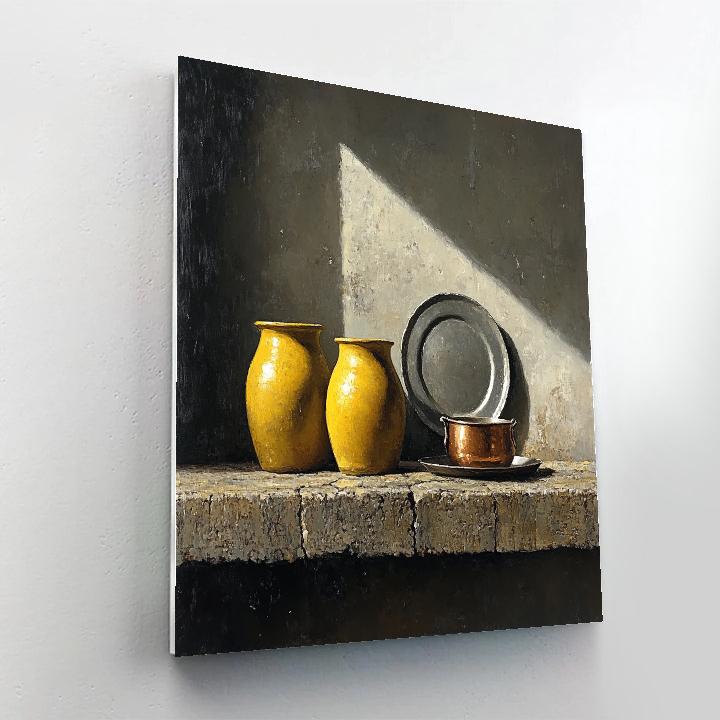 Diego Velázquez Inspired Silvery Bodegon Of Earthenware And Copper Paint by numbers art