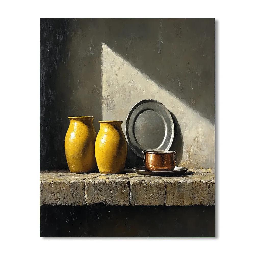 Diego Velázquez Inspired Silvery Bodegon Of Earthenware And Copper Paint by numbers art