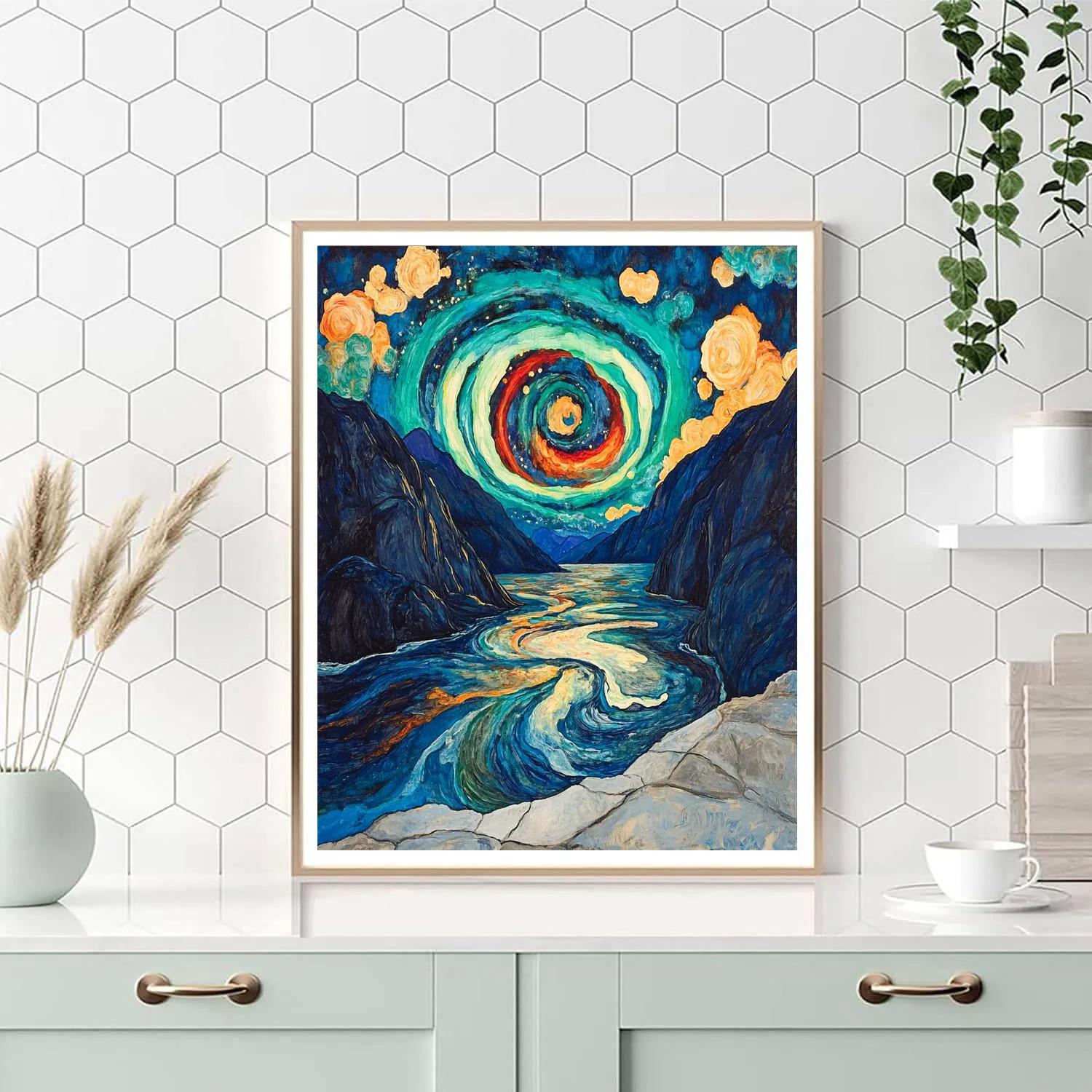 Edvard Munch Inspired Aurora Over A Breathing Fjord paint by number