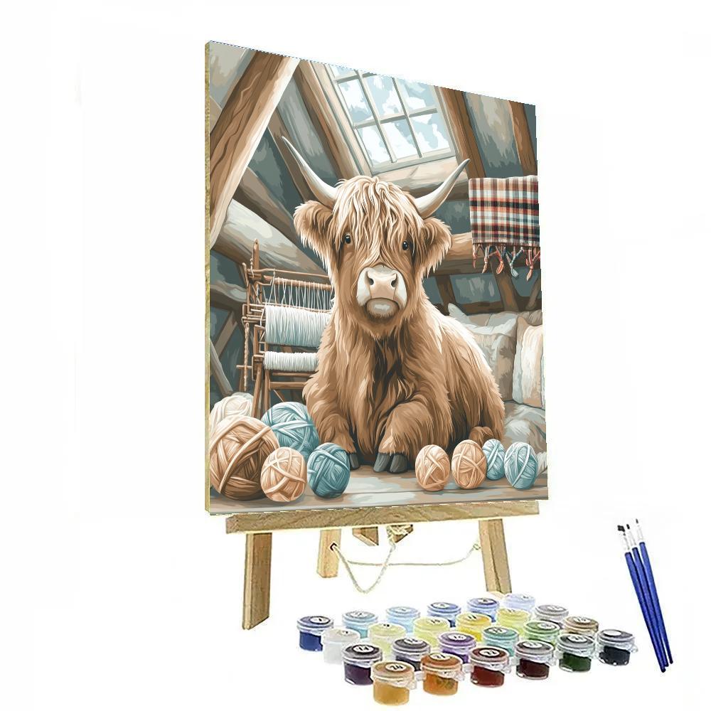 Highland Cow Loft Studio With Yarn And Loom painting number kit
