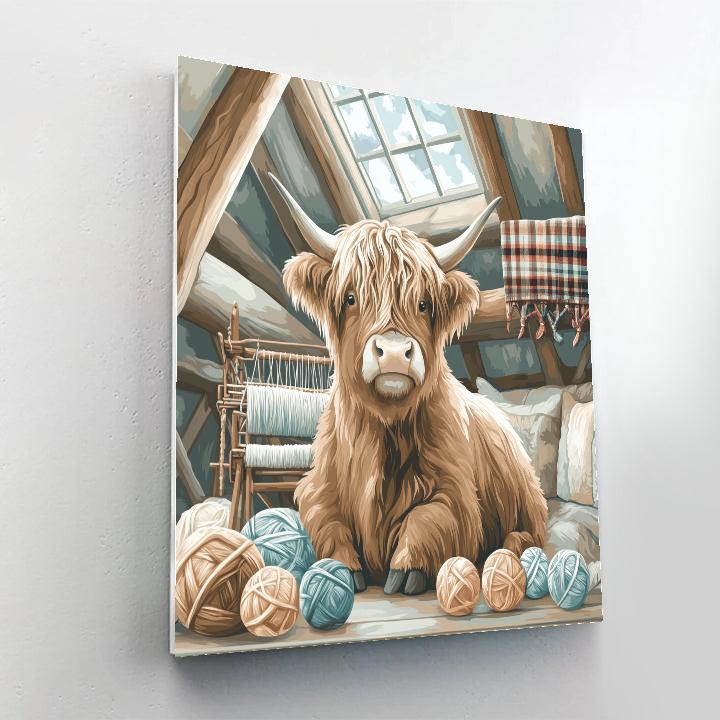 Highland Cow Loft Studio With Yarn And Loom painting number kit