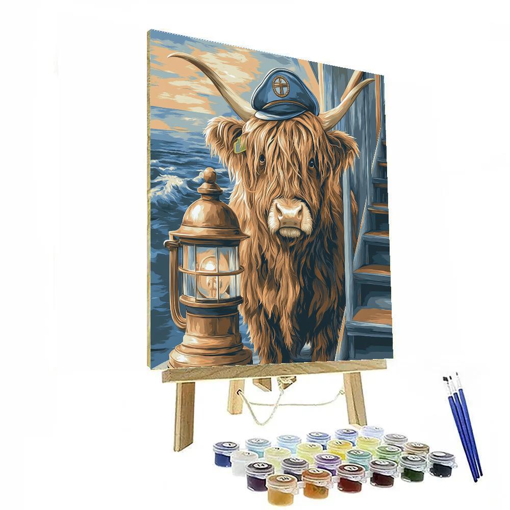 Highland Cow Lighthouse Keeper Scene DIY paint by numbers