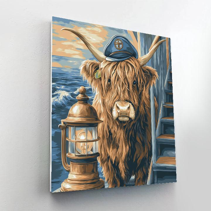 Highland Cow Lighthouse Keeper Scene DIY paint by numbers