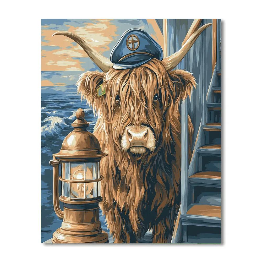 Highland Cow Lighthouse Keeper Scene DIY paint by numbers