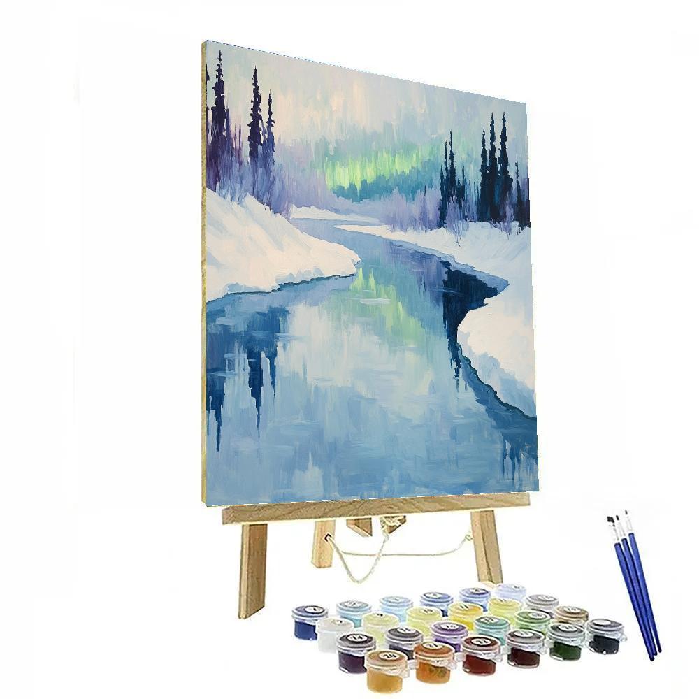 Claude Monet Inspired Aurora Over Winter Riverbend painting number kit