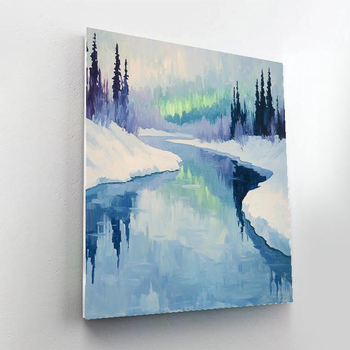 Claude Monet Inspired Aurora Over Winter Riverbend painting number kit