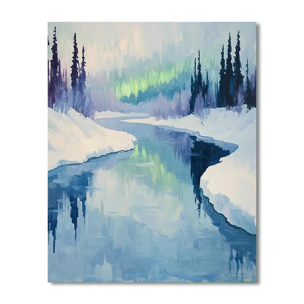 Claude Monet Inspired Aurora Over Winter Riverbend painting number kit