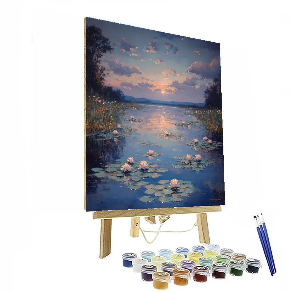 Claude Monet Inspired Noctilucent Cloud Twilight Over Waterlilies painting number kit