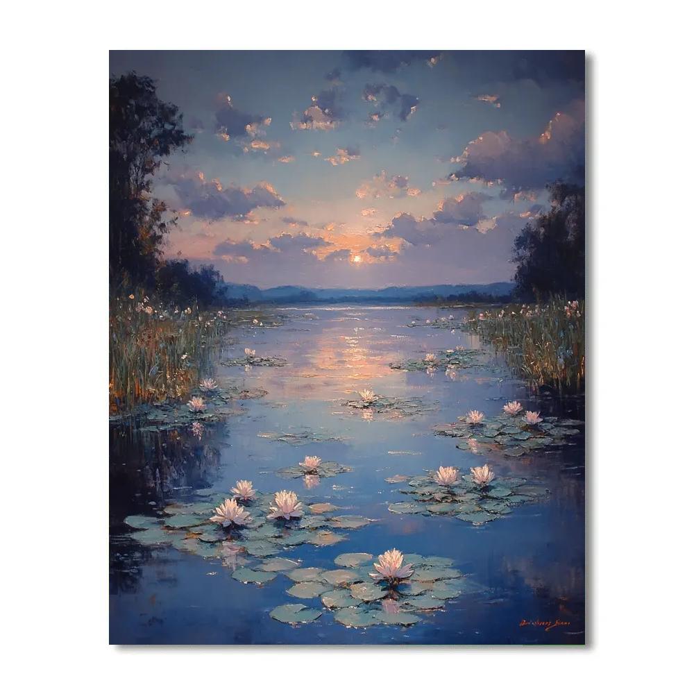 Claude Monet Inspired Noctilucent Cloud Twilight Over Waterlilies painting number kit