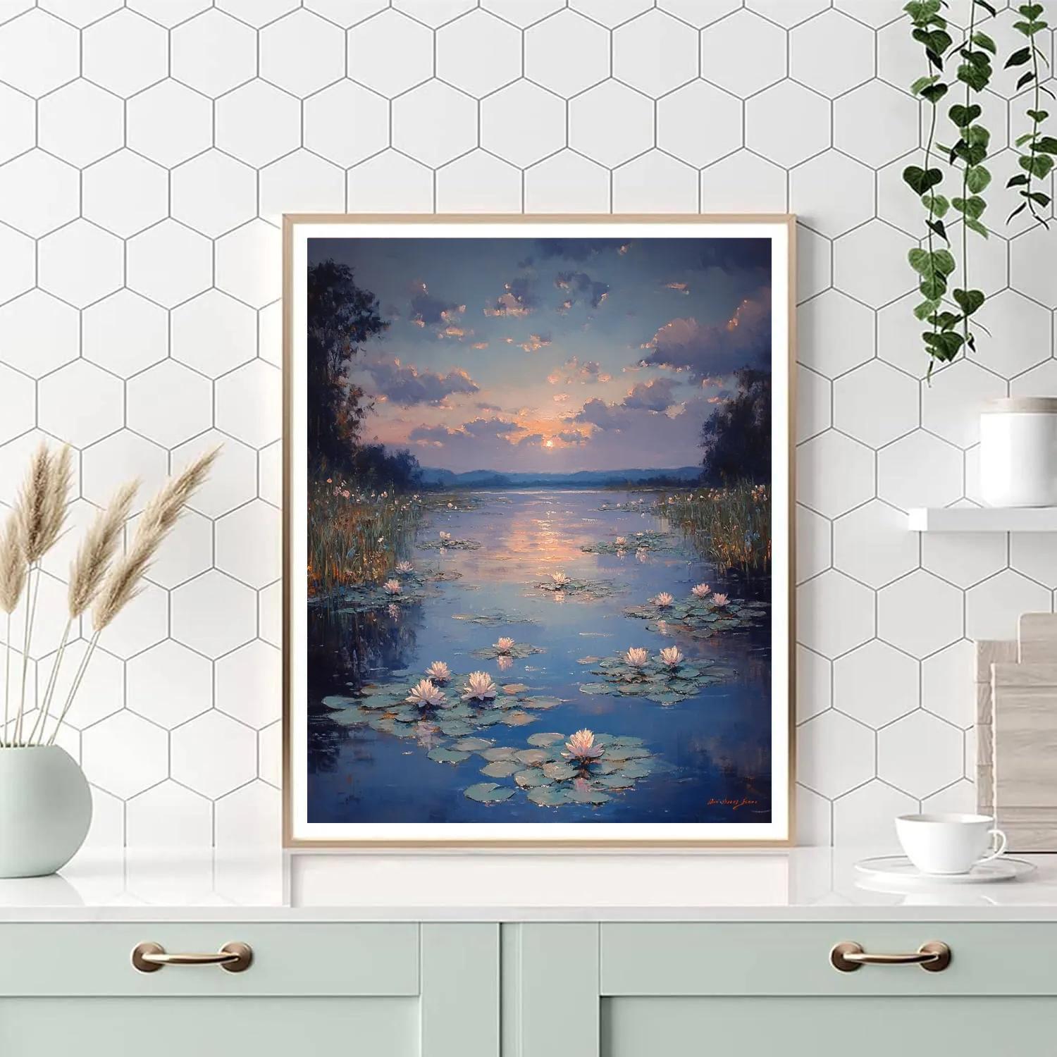 Claude Monet Inspired Noctilucent Cloud Twilight Over Waterlilies painting number kit