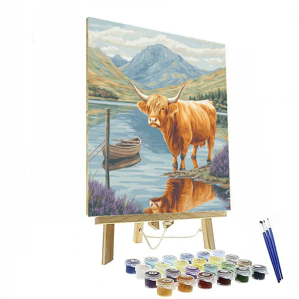 Highland Cow Loch Reflection Serenity Painting by numbers kit