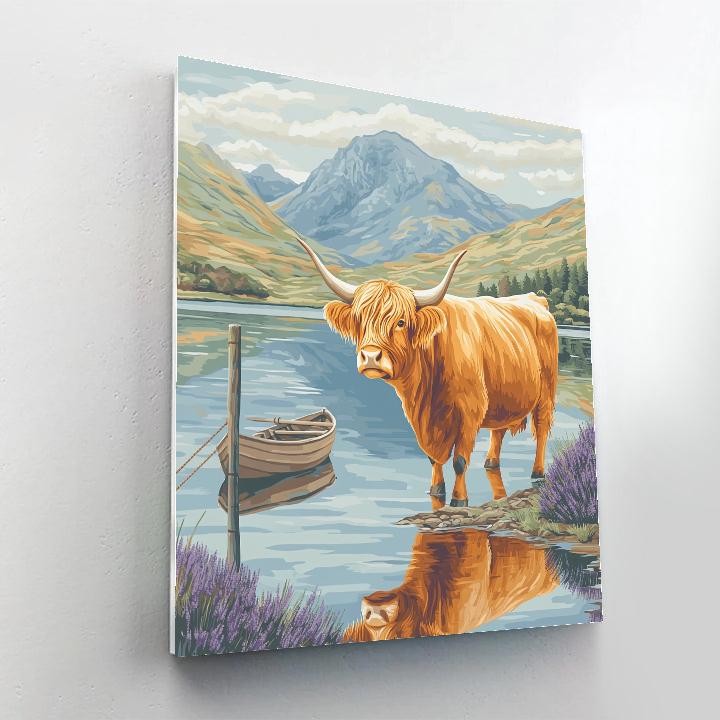 Highland Cow Loch Reflection Serenity Painting by numbers kit