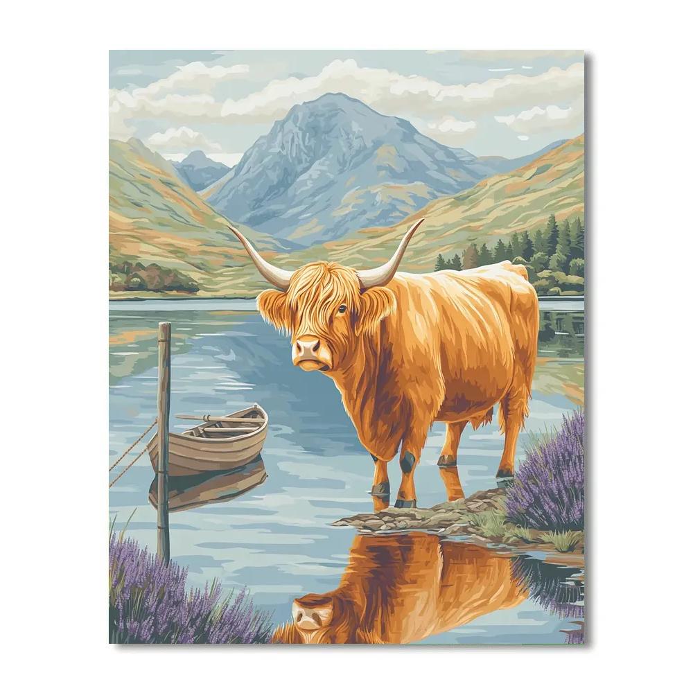 Highland Cow Loch Reflection Serenity Painting by numbers kit