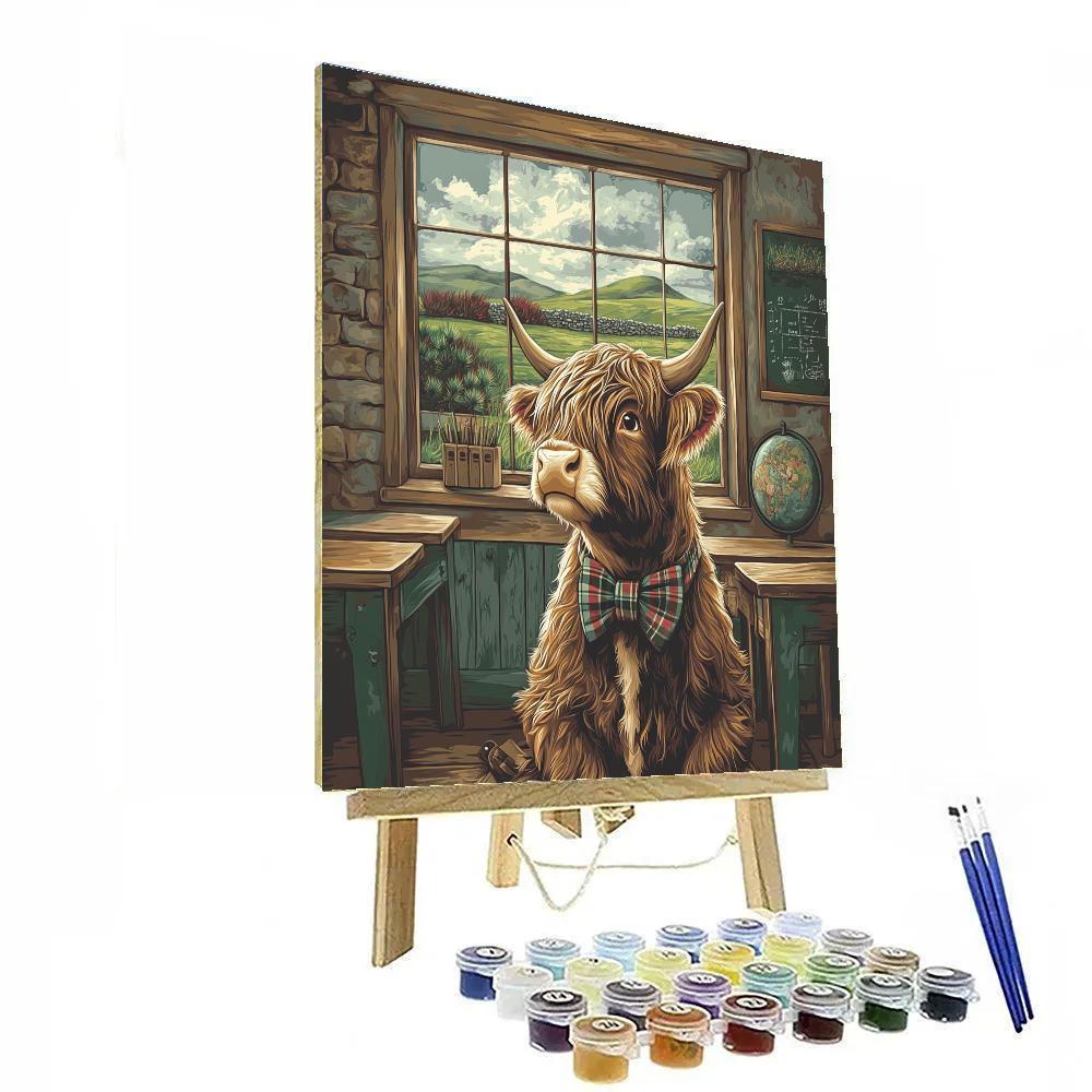 Highland Cow Schoolhouse Chalkboard Scene Numbered painting kits
