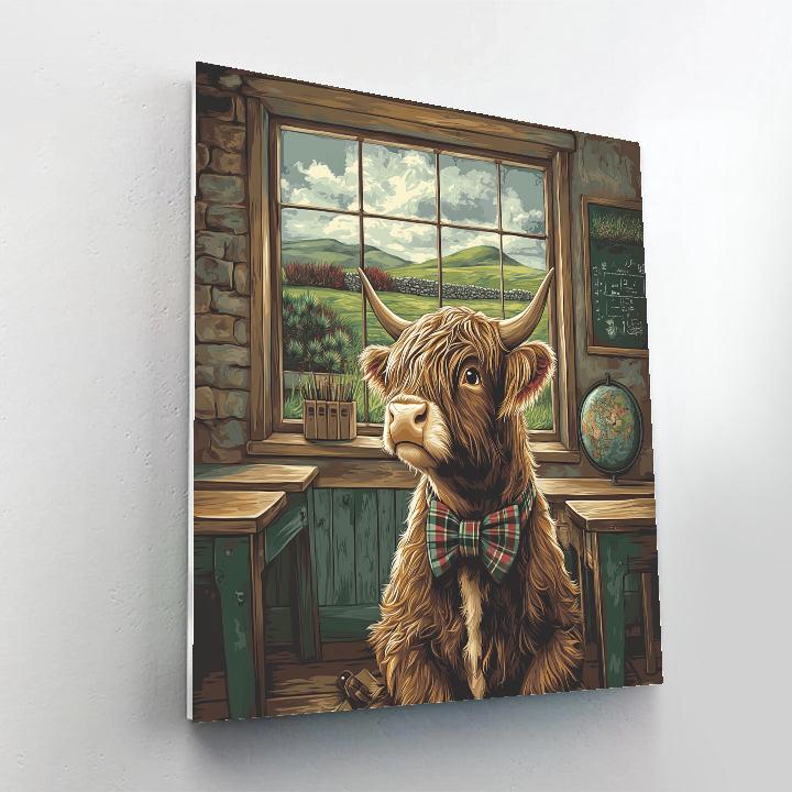 Highland Cow Schoolhouse Chalkboard Scene Numbered painting kits