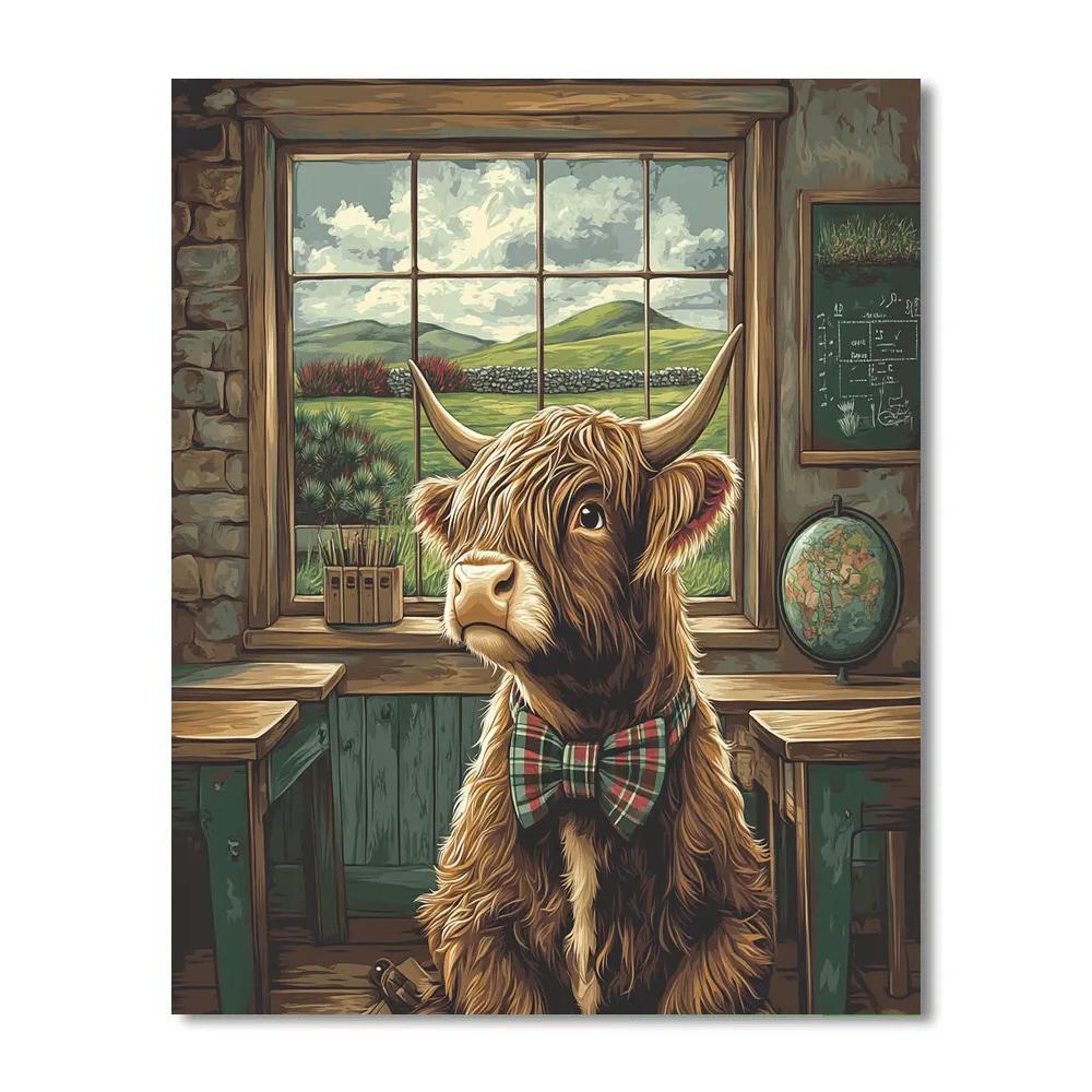 Highland Cow Schoolhouse Chalkboard Scene Numbered painting kits