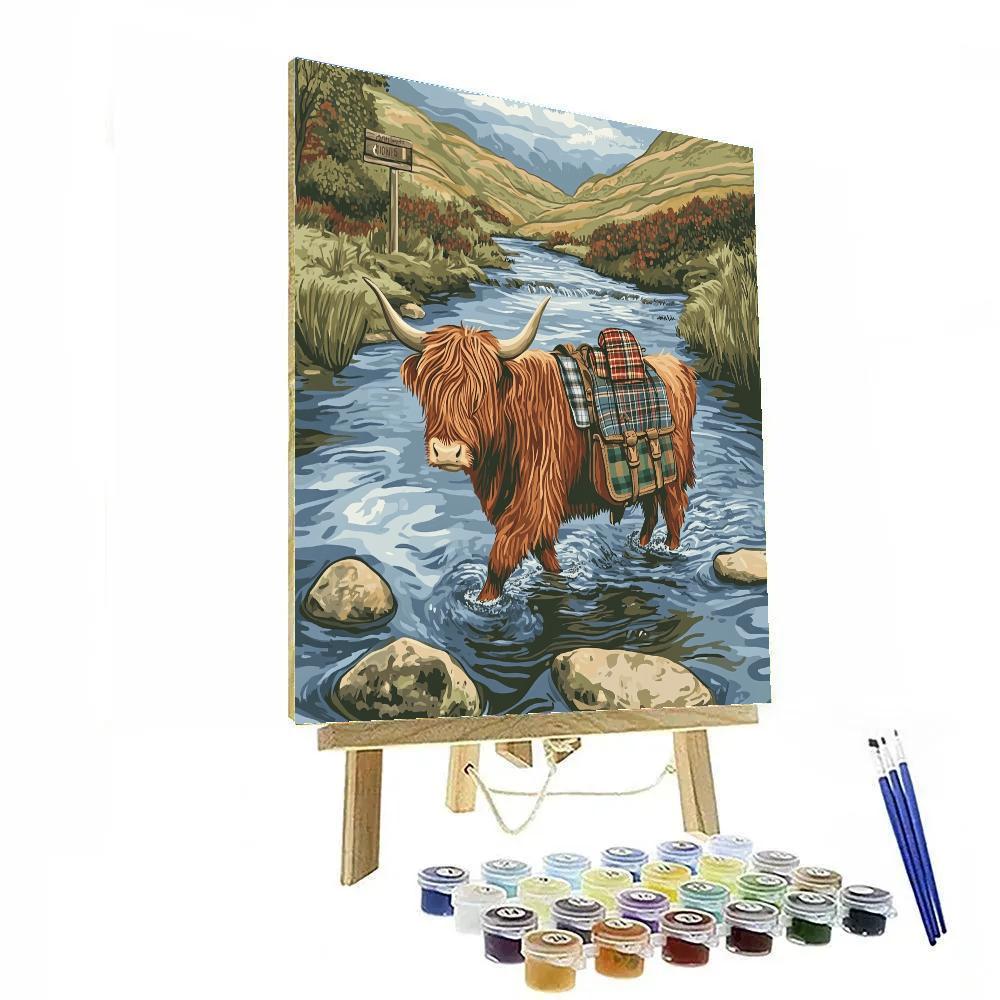 Highland Cow River Ford With Pack Saddlebags Number painting