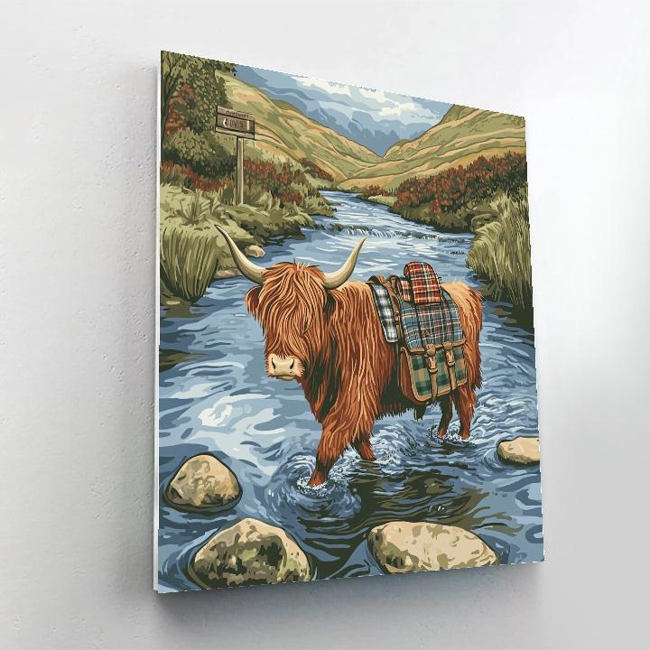 Highland Cow River Ford With Pack Saddlebags Number painting
