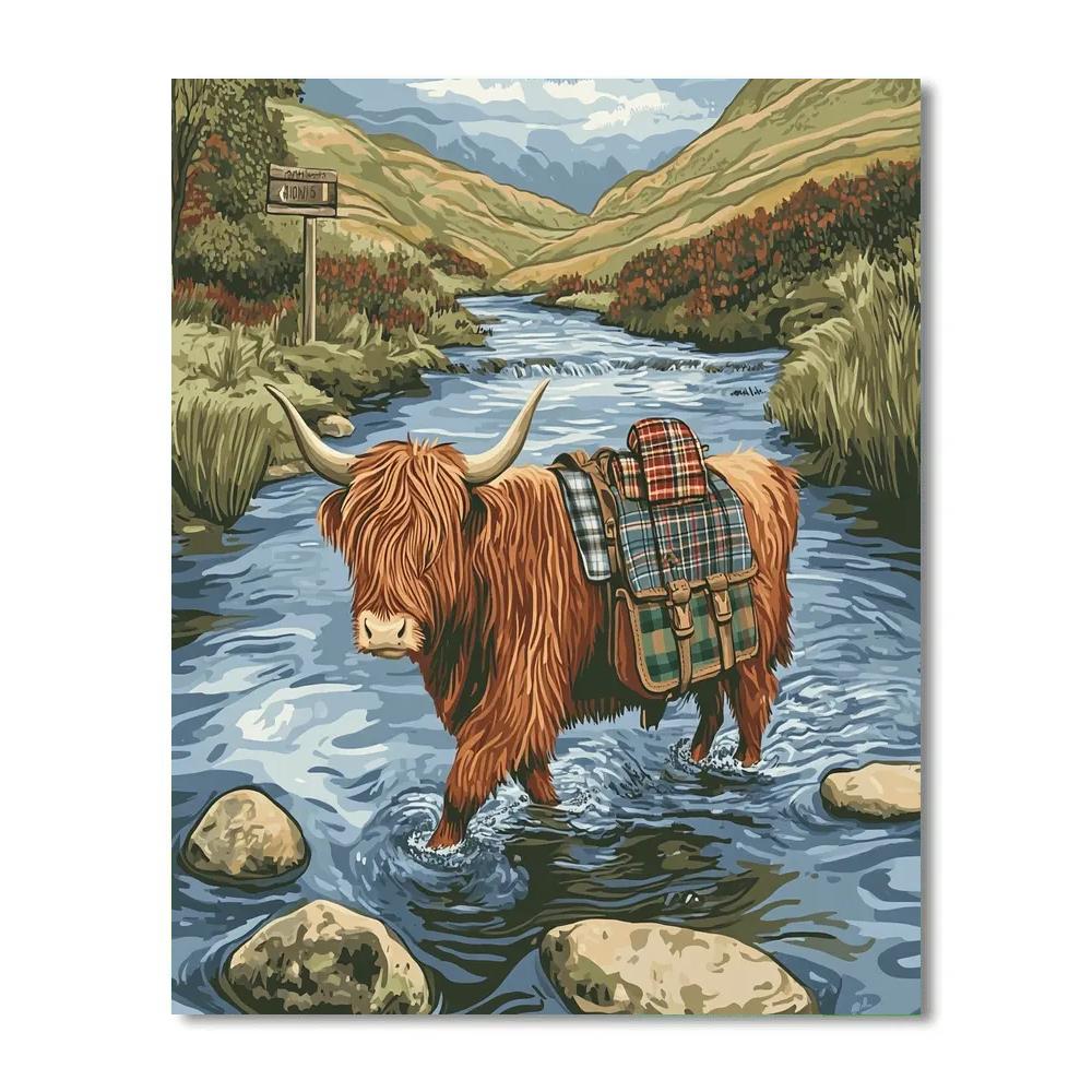 Highland Cow River Ford With Pack Saddlebags Number painting