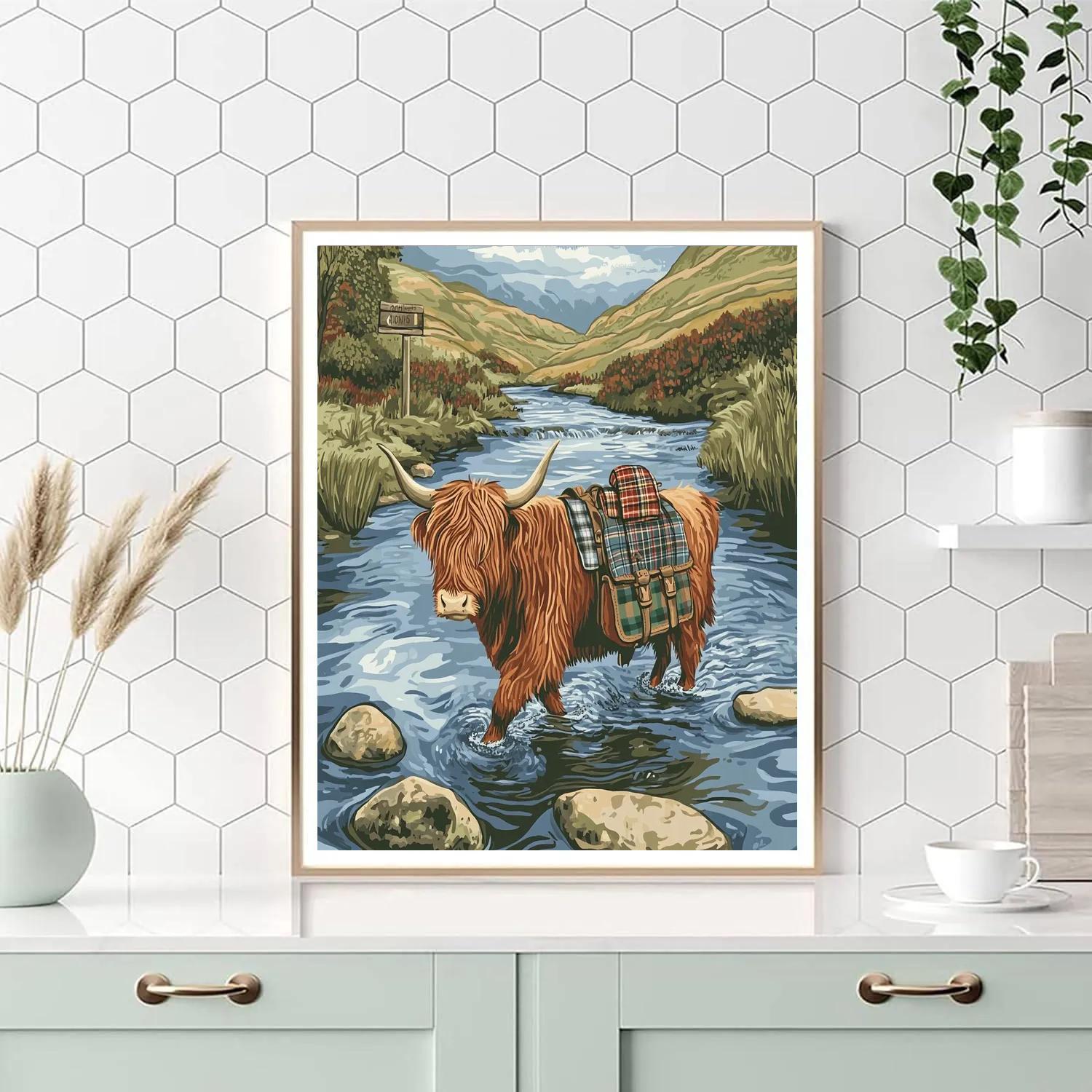 Highland Cow River Ford With Pack Saddlebags Number painting