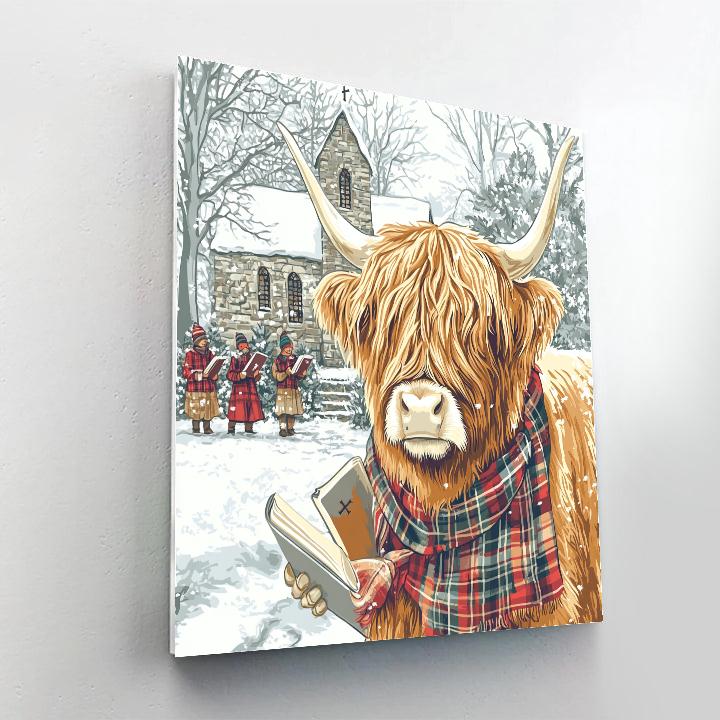 Highland Cow Winter Carol By The Churchyard Painting by numbers kit