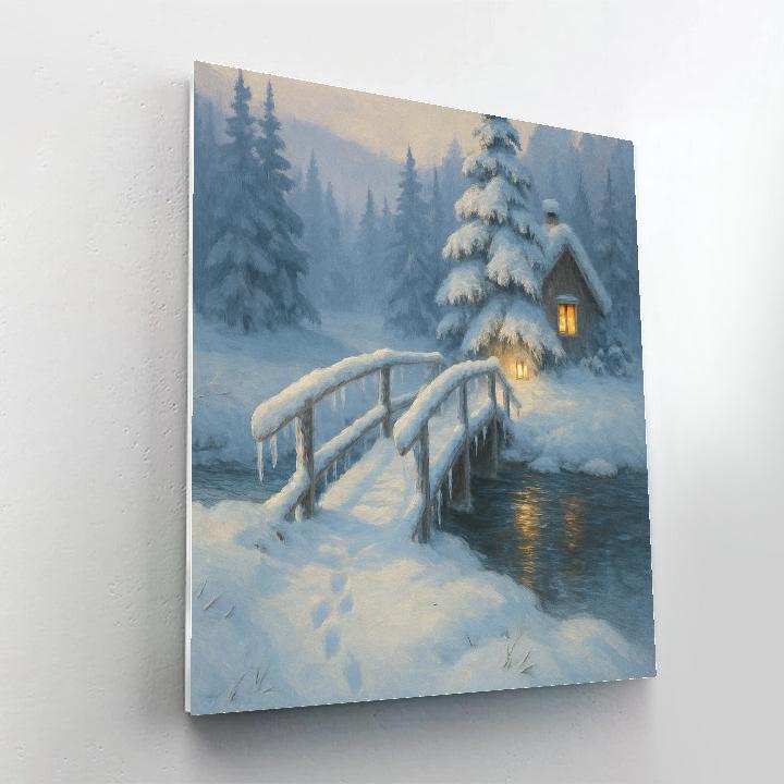 Lantern Light On The Frosted Footbridge paint by number