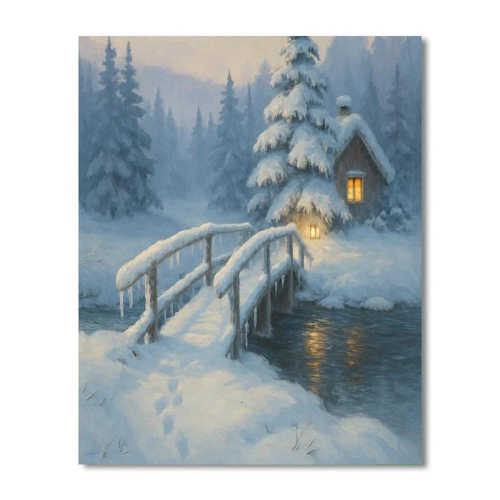 Lantern Light On The Frosted Footbridge paint by number