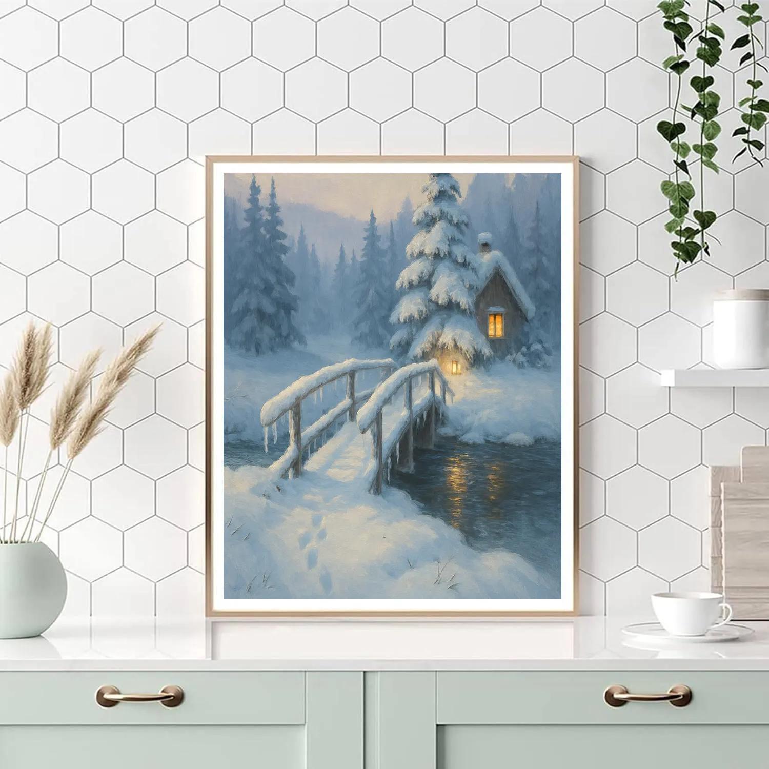 Lantern Light On The Frosted Footbridge paint by number
