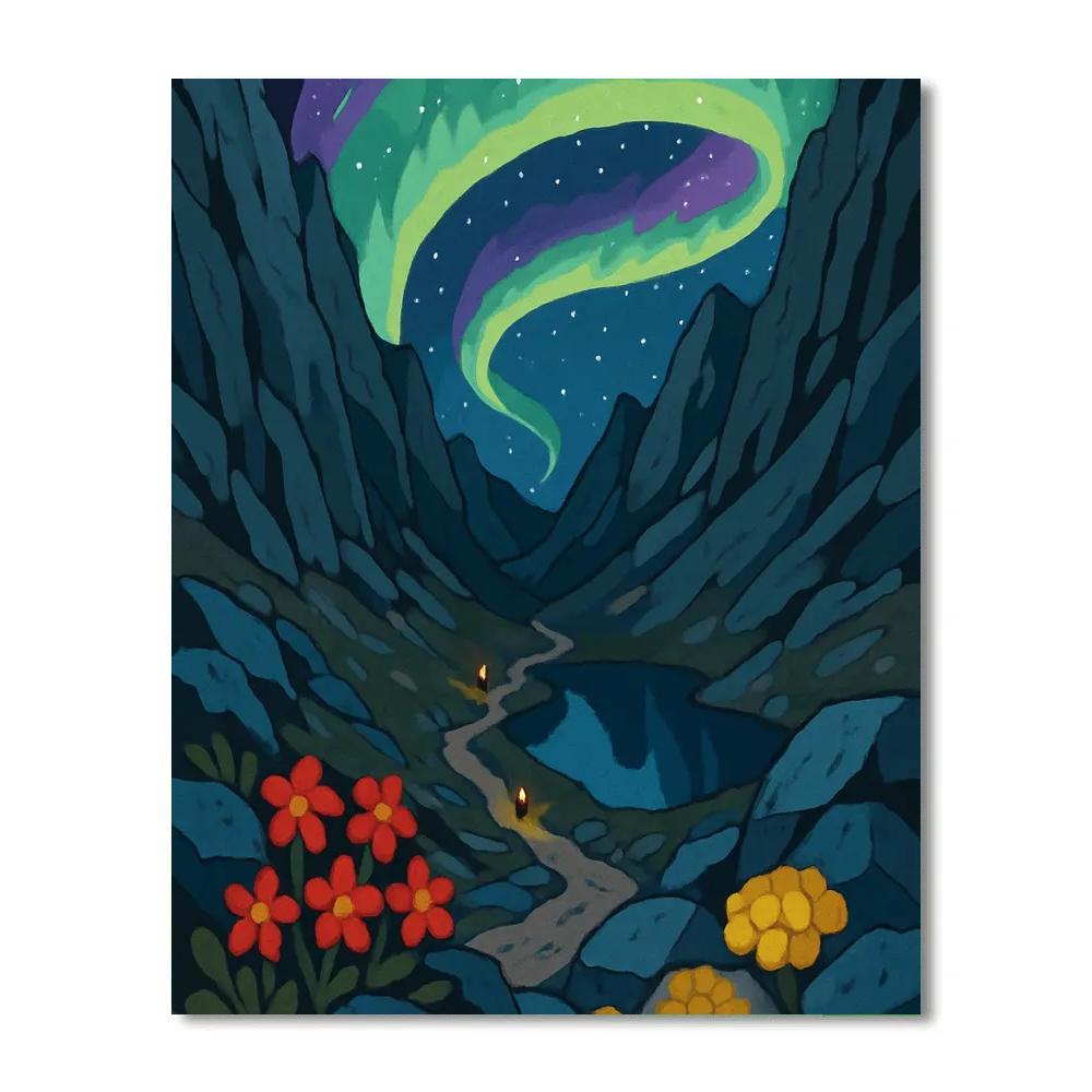 Whispering Aurora Over The Mountain Pass painting number kit