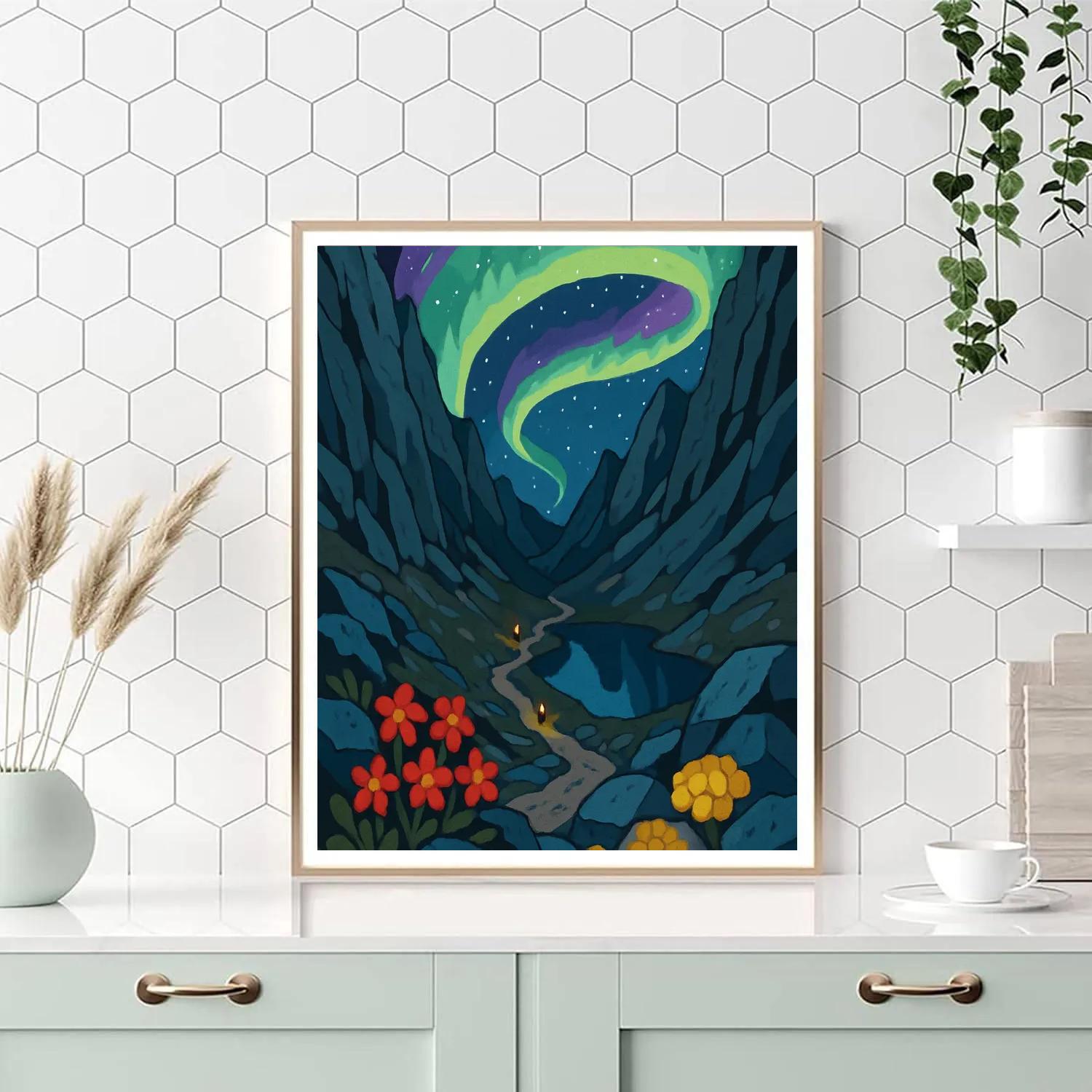 Whispering Aurora Over The Mountain Pass painting number kit