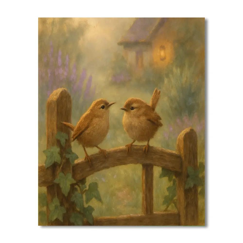 Lantern Light Wrens At The Garden Gate Painting by numbers kit