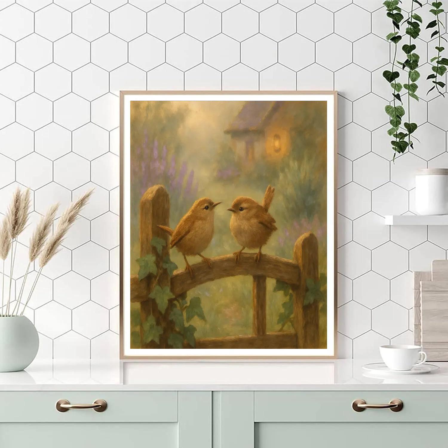 Lantern Light Wrens At The Garden Gate Painting by numbers kit
