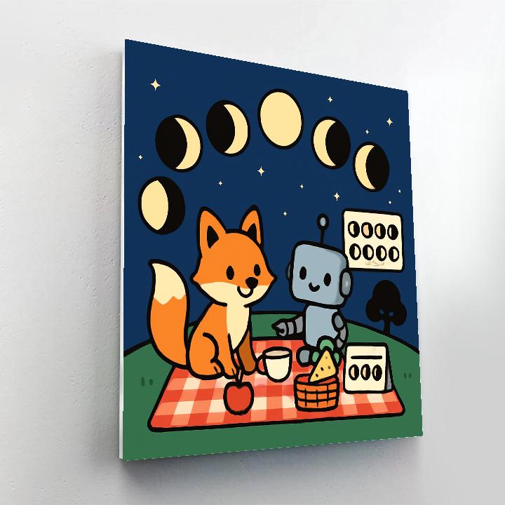 Luna Fox And The Moon Phase Picnic paint by color