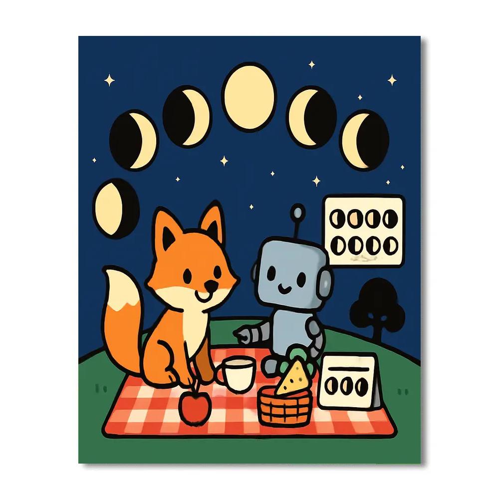 Luna Fox And The Moon Phase Picnic paint by color