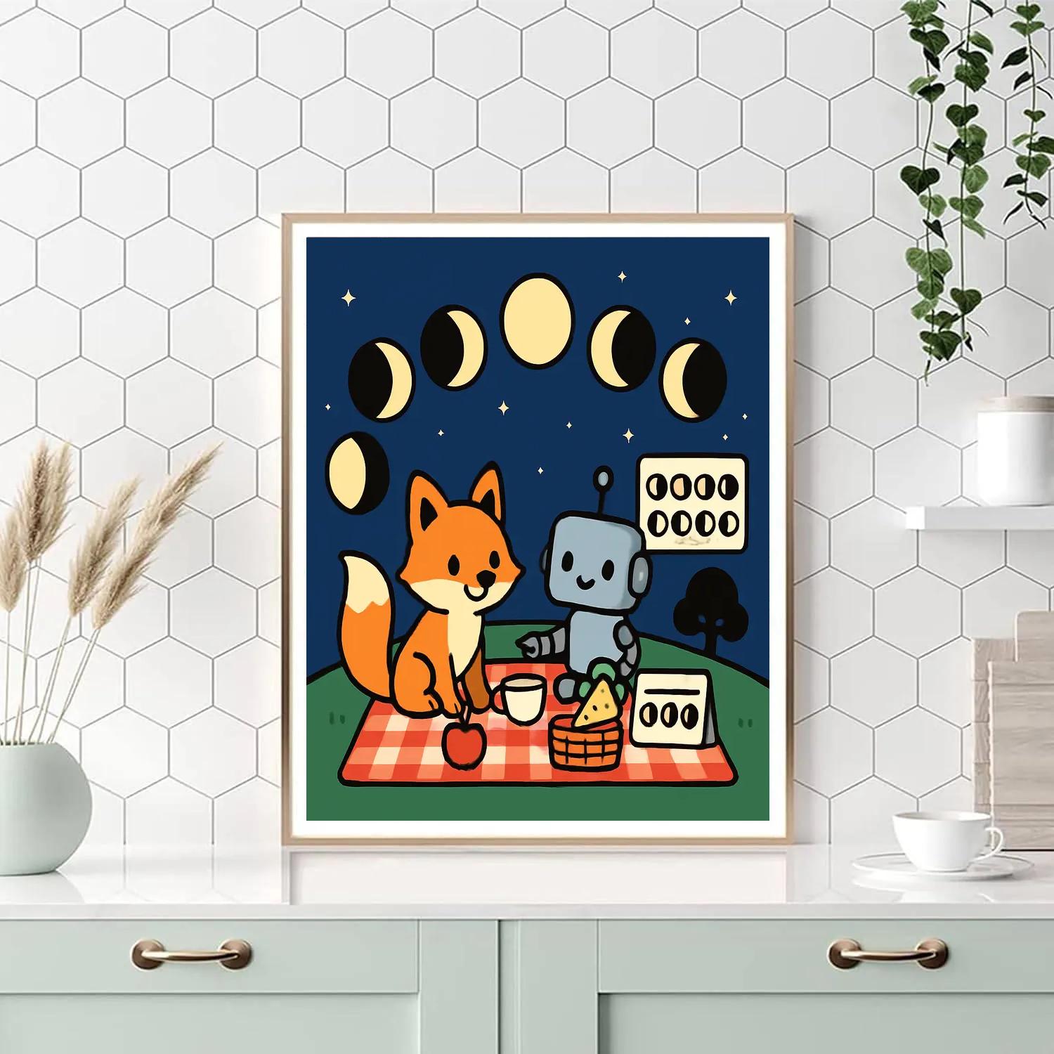 Luna Fox And The Moon Phase Picnic paint by color