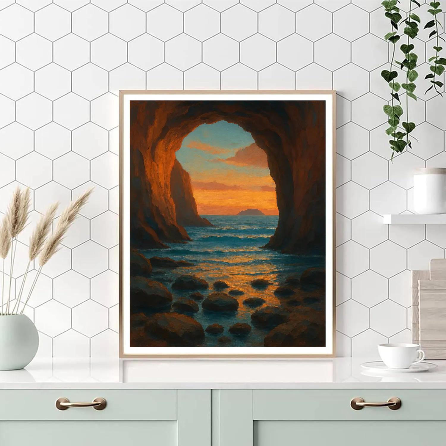 Saffron Dusk At The Sea Cave Cliffs painting number kit
