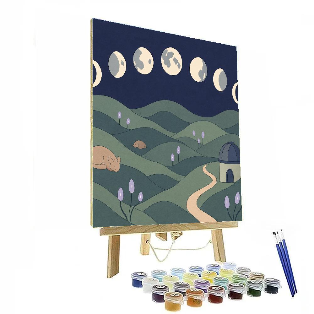Paper Theatre Hills With Moon Phases DIY paint by numbers