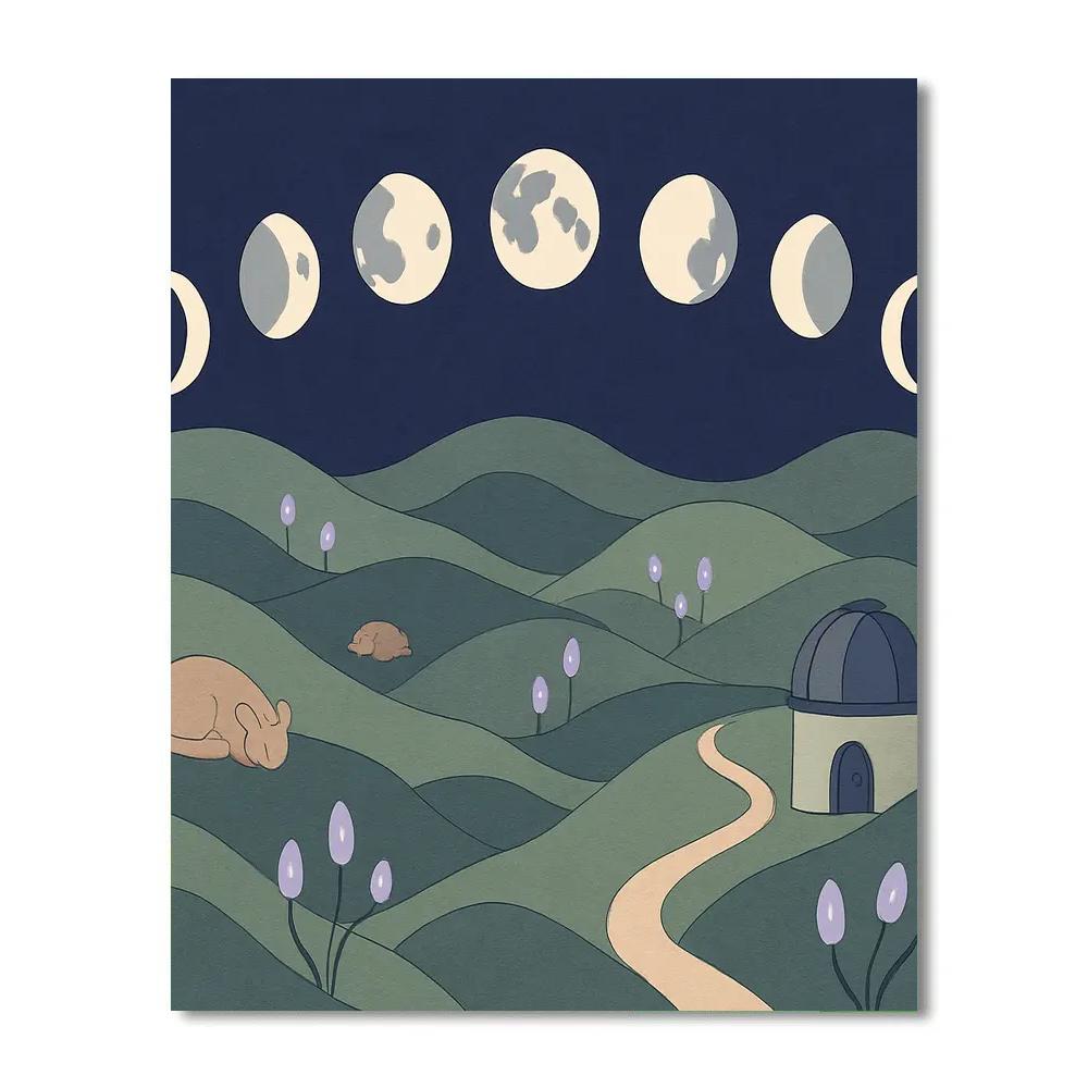 Paper Theatre Hills With Moon Phases DIY paint by numbers