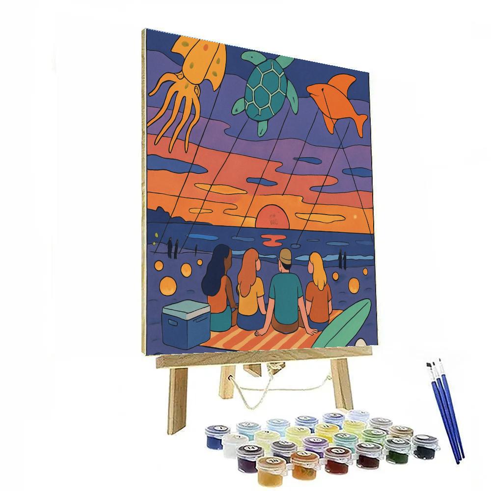 Sunset Kites Over The Beach paint by color