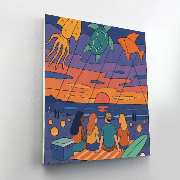 Sunset Kites Over The Beach paint by color