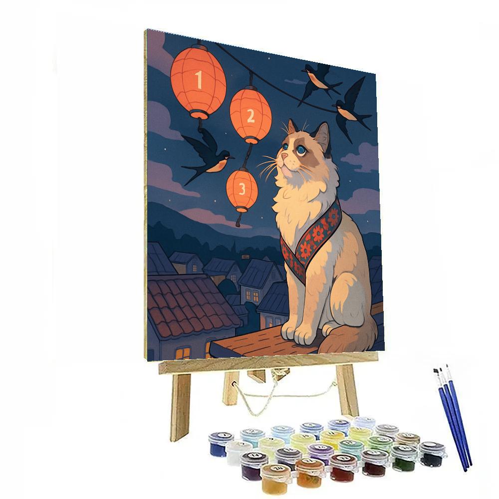Paper Lanterns With Cat Guardian Paint by numbers kits