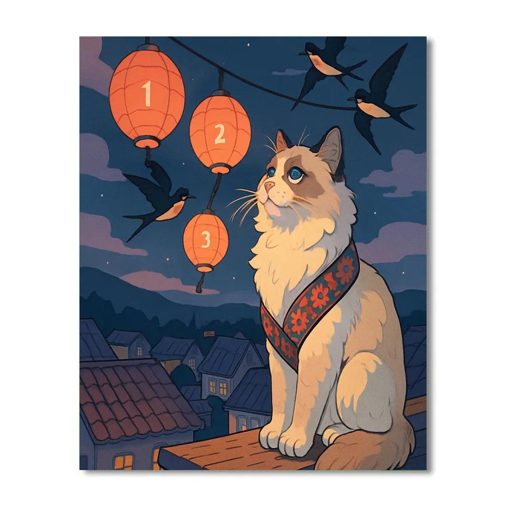 Paper Lanterns With Cat Guardian Paint by numbers kits