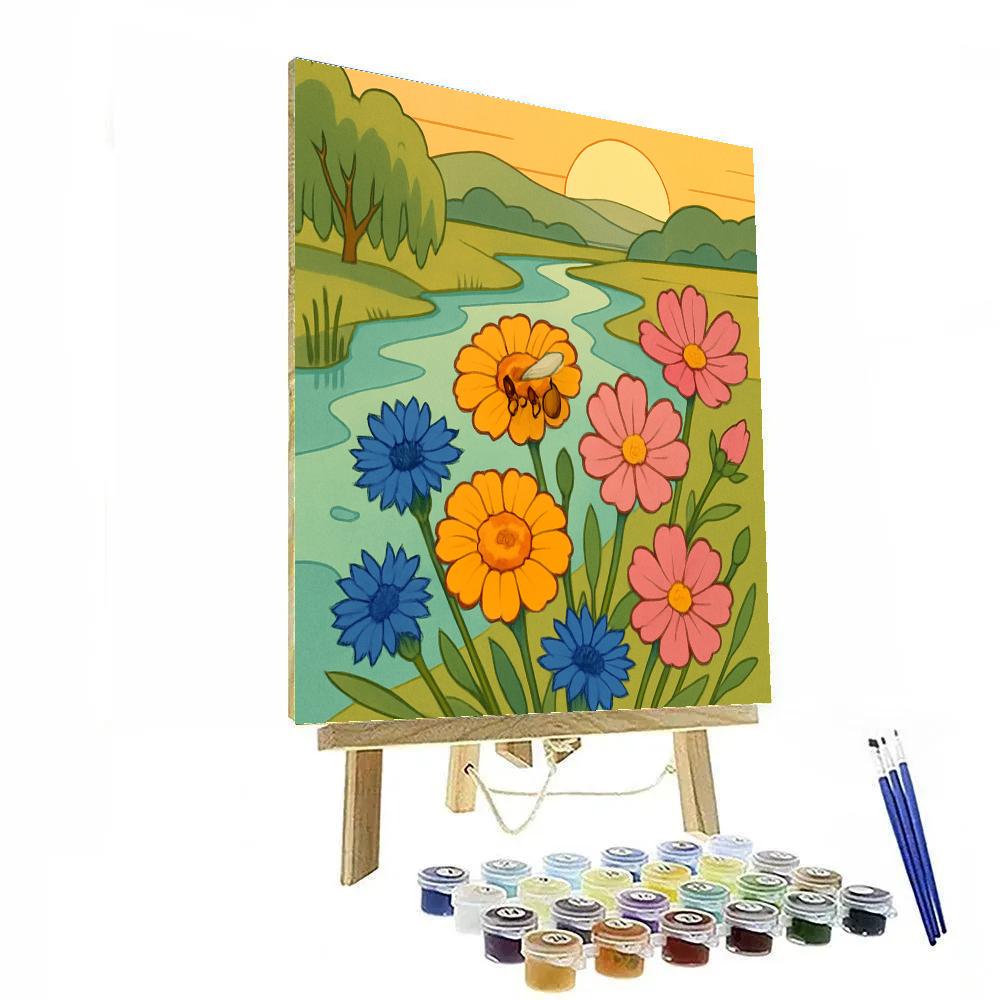 Riverbend Bouquet With Flowers In Golden Sunrise Paint by numbers art