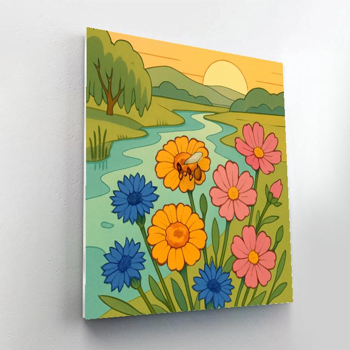 Riverbend Bouquet With Flowers In Golden Sunrise Paint by numbers art
