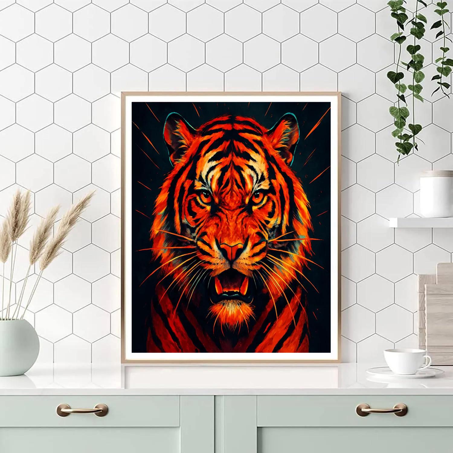 Solar Flare Tiger Face Front Painting by numbers kit