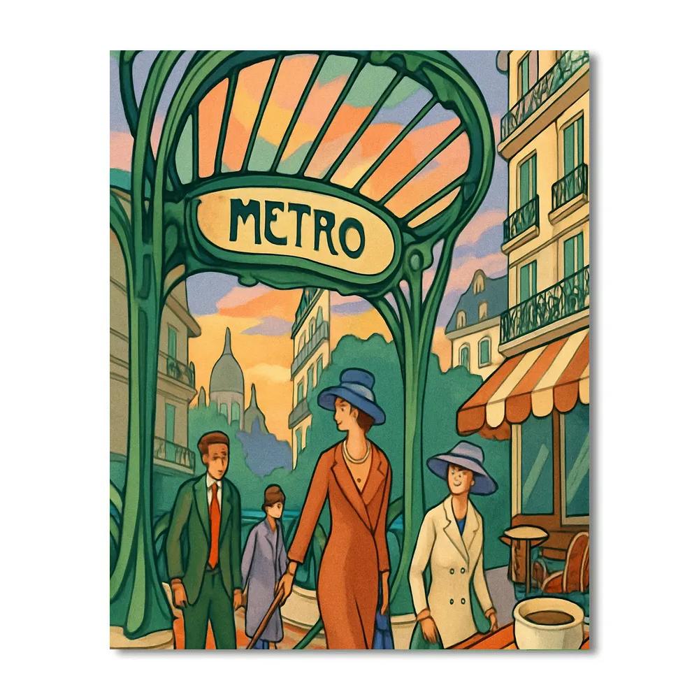 Art Nouveau Metro Entrance In Paris Glow paint by color