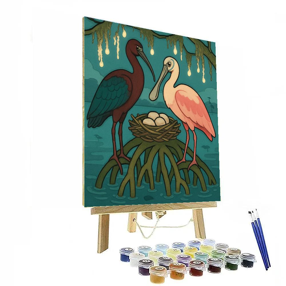 Glasswing Birds In Mangrove Lantern Glow Number painting