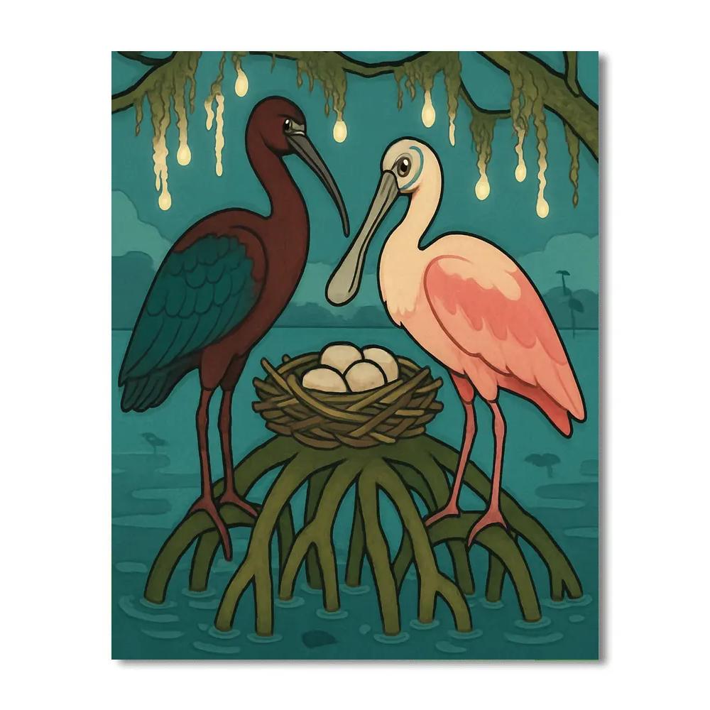 Glasswing Birds In Mangrove Lantern Glow Number painting